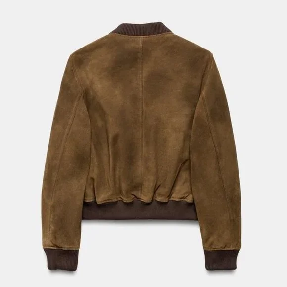 ZARA 100% SUEDE BOMBER JACKET ZW COLLECTION LIMITED EDITION - Picture 2 of 6